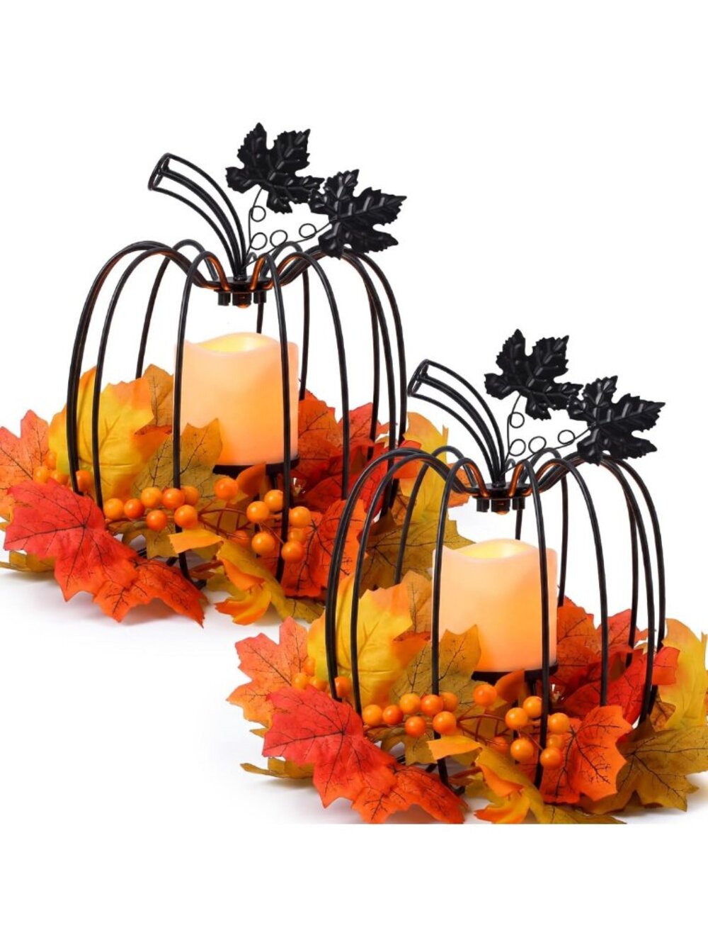 2 Pcs Fall Decorations for Home Fall Candles Lanterns, 11.5 in, Black